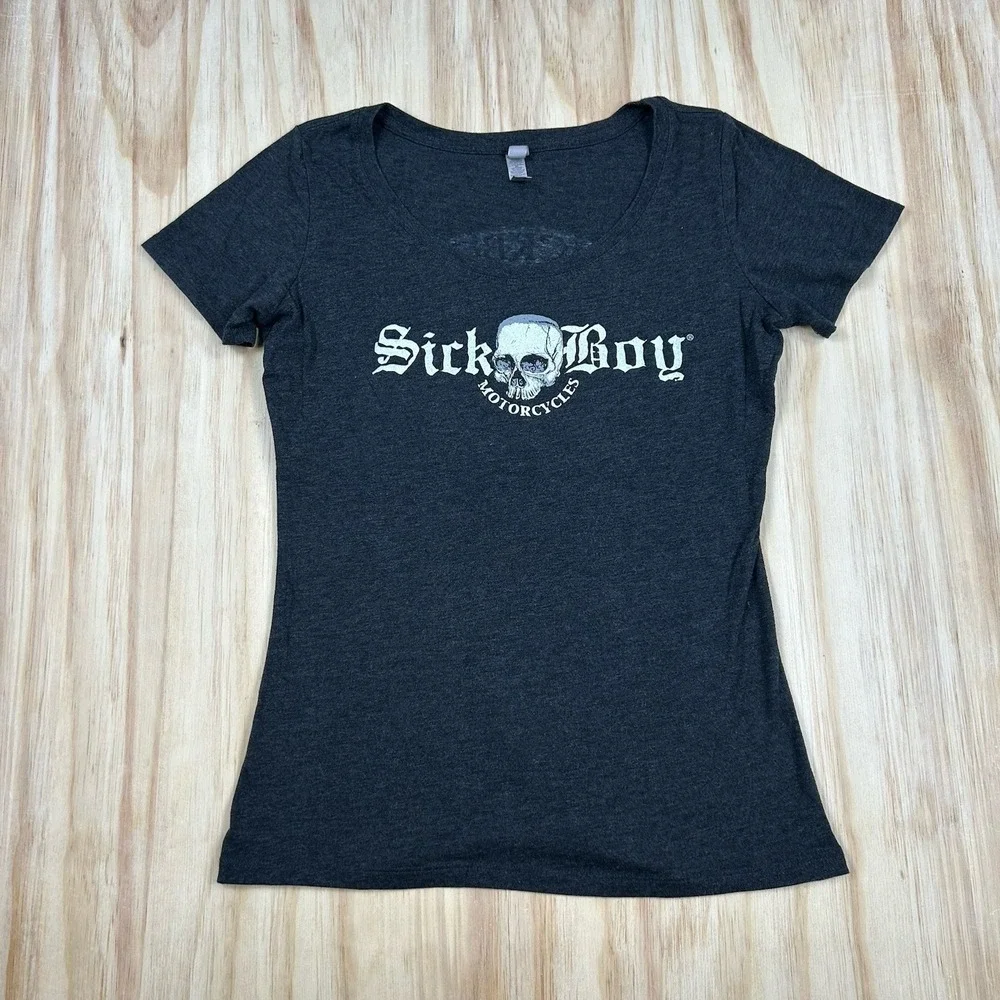 Sick Boy Motorcycles Women's Dark Gray XL‎ Fitted Skull Shirt Biker